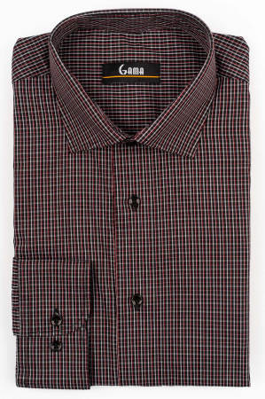 Camasa barbati regular fit neagra cu caro fin gri si rosu 2XL-3XL [3]