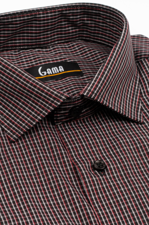 Camasa barbati regular fit neagra cu caro fin gri si rosu [2]