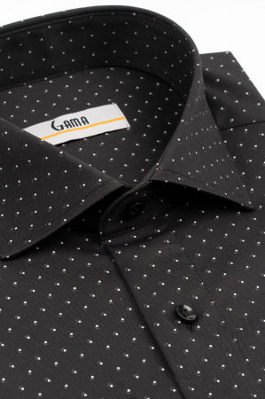 Camasa barbati regular fit neagra cu imprimeu alb si gri antracit CONFORT [2]