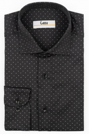 Camasi barbati - Camasa barbati regular fit neagra cu imprimeu alb si gri antracit CONFORT