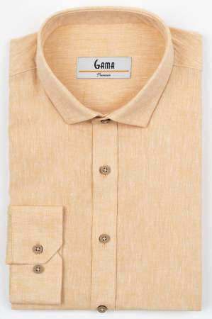 Camasa barbati regular fit ocru din in PREMIUM - guler clasic - 2XL [2]