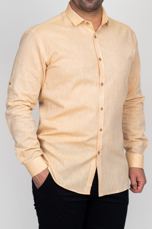 Camasi barbati - Camasa barbati regular fit ocru din in PREMIUM - guler clasic - 2XL