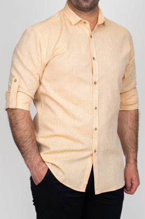 Camasi barbati - Camasa barbati slim fit ocru din in PREMIUM - guler clasic