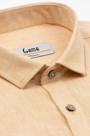Camasa barbati regular fit ocru din in PREMIUM - guler clasic [3]