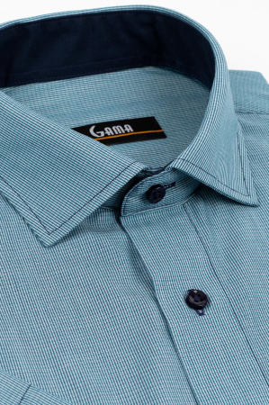 Camasa barbati regular fit turcoaz cu dungi fine bleumarin cu maneca scurta 2XL - 4XL [1]