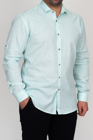 Camasa barbati slim fit turcoaz-deschis din in PREMIUM - guler clasic [1]