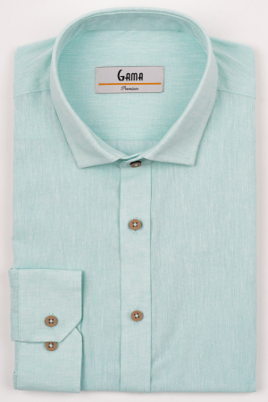 Camasa barbati slim fit turcoaz-deschis din in PREMIUM - guler clasic [2]