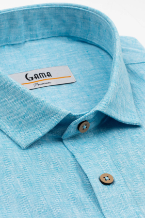 Camasa barbati slim fit turcoaz din in PREMIUM - guler clasic [3]