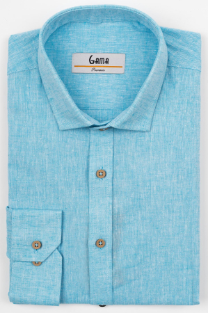 Camasa barbati slim fit turcoaz din in PREMIUM - guler clasic [2]