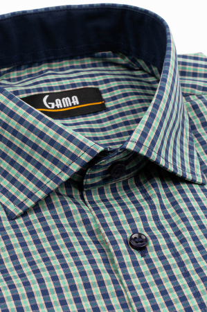 Camasa barbati regular fit verde cu caro bleumarin si orange [2]