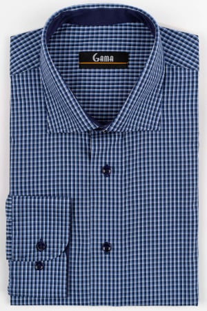 Camasi barbati - Camasa barbati regular fit bleumarin cu carouri bleu si albe