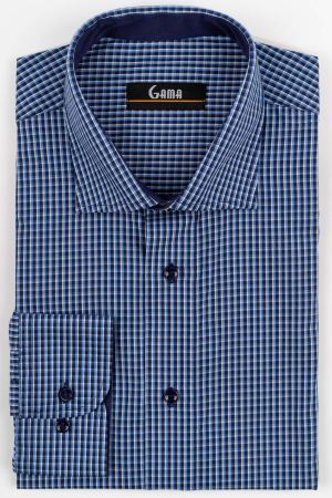 Camasi marimi mari - Camasa barbati regular fit bleumarin cu carouri bleu si albe 2XL-4XL