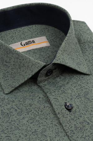 Camasa barbati regular fit verde cu imprimeu abstract bleumarin CONFORT [1]