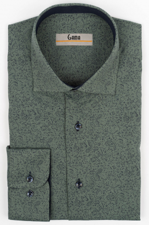 Camasa barbati regular fit verde cu imprimeu abstract bleumarin CONFORT [0]