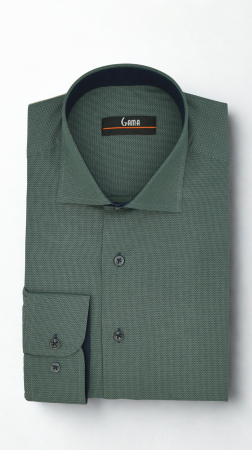 Camasi slim fit - Camasa barbati slim fit verde cu imprimeu navy