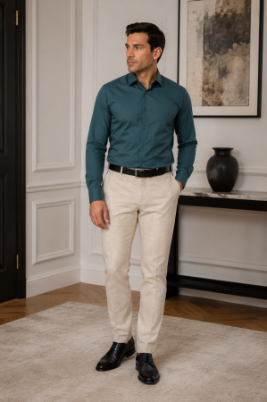 Camasi regular fit - Camasa barbati regular fit verde-padure CONFORT