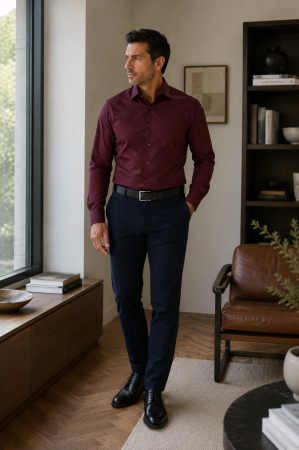 Camasi regular fit - Camasa barbati regular fit visiniu-bordo CONFORT