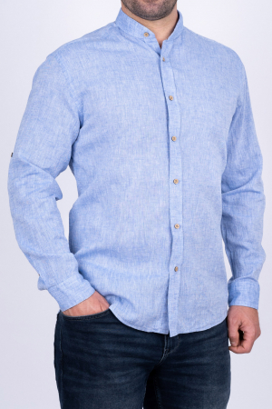 Camasa barbati casual regular albastra din in cu guler tunica [0]