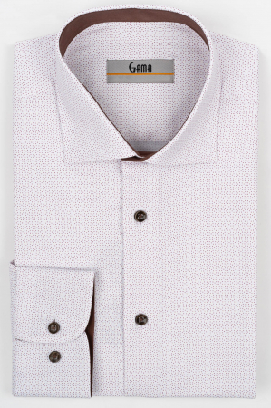 Camasi cu imprimeuri - Camasa barbati slim fit alba cu imprimeu bordo si insertie -CONFORT