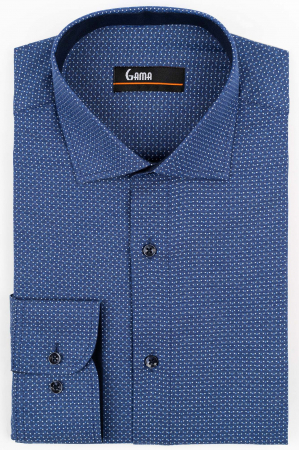 Tall - Camasa barbati slim fit albastra cu imprimeu alb si bleu TALL