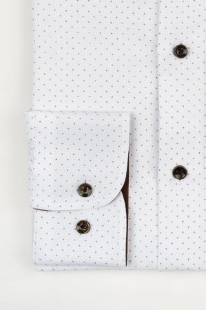 Camasa barbati slim fit alba cu buline maro si insertie [1]