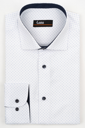 Camasi cu imprimeuri - Camasa barbati slim fit alba cu buline albastre si insertie