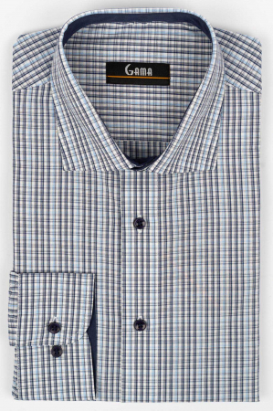 Camasi barbati - Camasa barbati slim fit alba cu carouri bleumarin si albastre