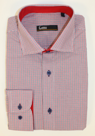 Camasa barbati slim fit alba cu carouri bleumarin si rosii [0]