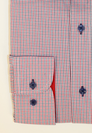 Camasa barbati slim fit alba cu carouri bleumarin si rosii [2]