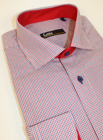 Camasa barbati slim fit alba cu carouri bleumarin si rosii [1]