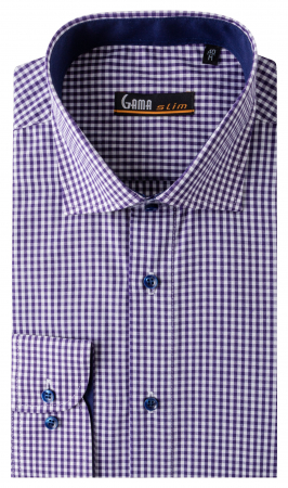 Camasa barbati slim fit alba cu carouri mov [0]