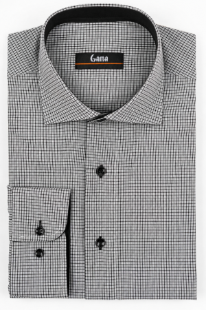 Camasi barbati - Camasa barbati regular fit alba cu carouri negre si gri