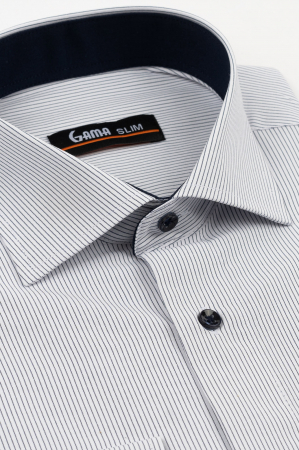 Camasa barbati slim fit alba cu dungi bleumarin [2]