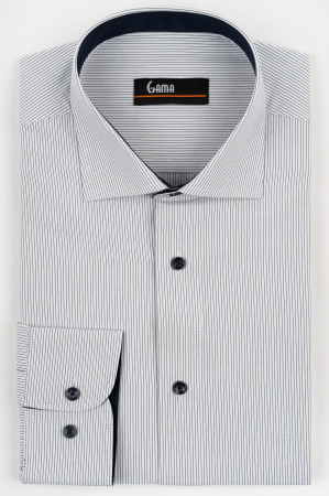 Camasi barbati - Camasa barbati slim fit alba cu dungi bleumarin