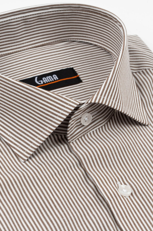 Camasa barbati slim fit alba cu dungi maro [2]