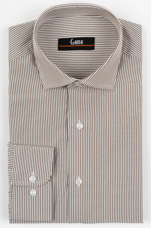 Camasi barbati - Camasa barbati slim fit alba cu dungi maro