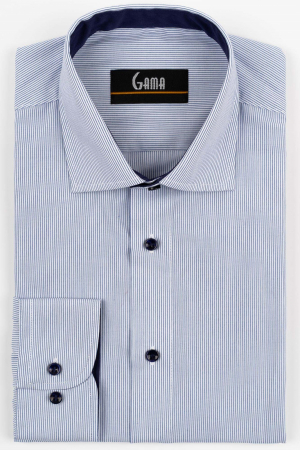 Camasi marimi mari - Camasa barbati slim fit alba cu dungi subtiri albastre 2XL