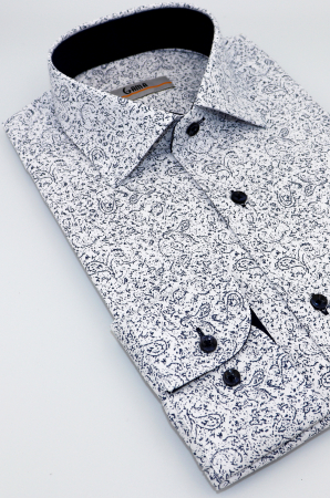Camasa barbati slim fit alba cu imprimeu abstract bleumarin CONFORT [2]