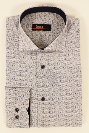 Camasi cu imprimeuri - Camasa barbati slim fit alba cu imprimeu  bleumarin