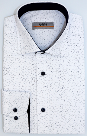 Camasi cu imprimeuri - Camasa barbati slim fit alba cu imprimeu bleumarin CONFORT