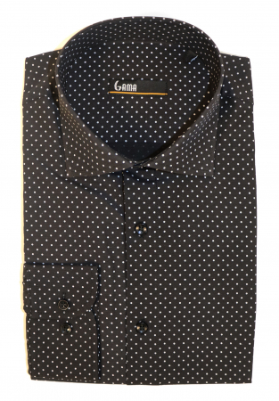 Camasi cu imprimeuri - Camasa barbati slim fit neagra cu buline albe