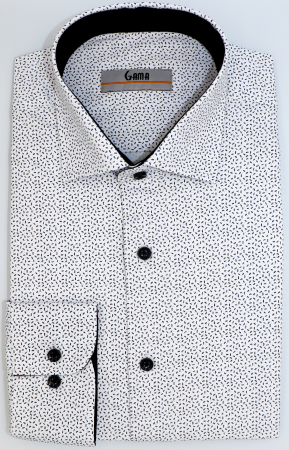 Camasa barbati slim fit alba cu imprimeu negru CONFORT