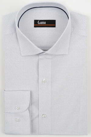 Tall - Camasa barbati slim fit alba cu buline bleumarin TALL