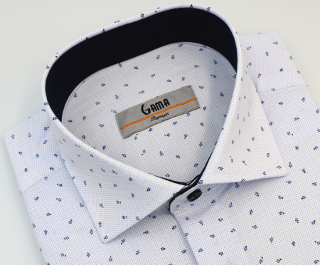 Camasa barbati slim fit alba cu insertie bleu si imprimeu albastru PREMIUM [3]