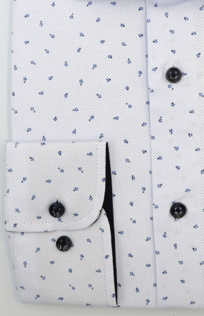 Camasa barbati slim fit alba cu insertie bleu si imprimeu albastru PREMIUM [1]