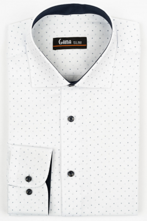 Camasi cu imprimeuri - Camasa barbati slim fit alba cu imprimeu bleumarin