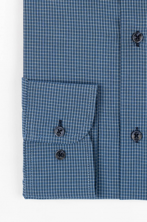 Camasa barbati slim fit albastra cu carouri bleu si bej [1]