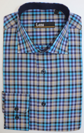 Camasa barbati slim fit cu carouri turcoaz, bleumarin si maro [0]