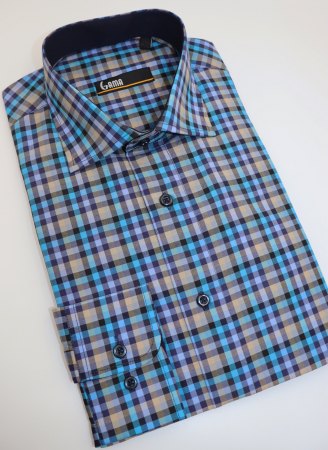 Camasa barbati slim fit cu carouri turcoaz, bleumarin si maro [2]