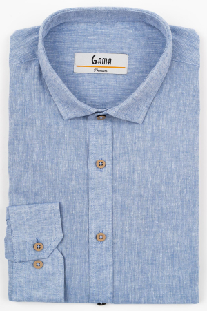 Camasa barbati slim fit albastra din in PREMIUM - guler clasic [7]